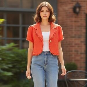 Vintage Suzette Bolero Jacket Women's Size S? Stripe Floral Spring Red Chic NWT‎